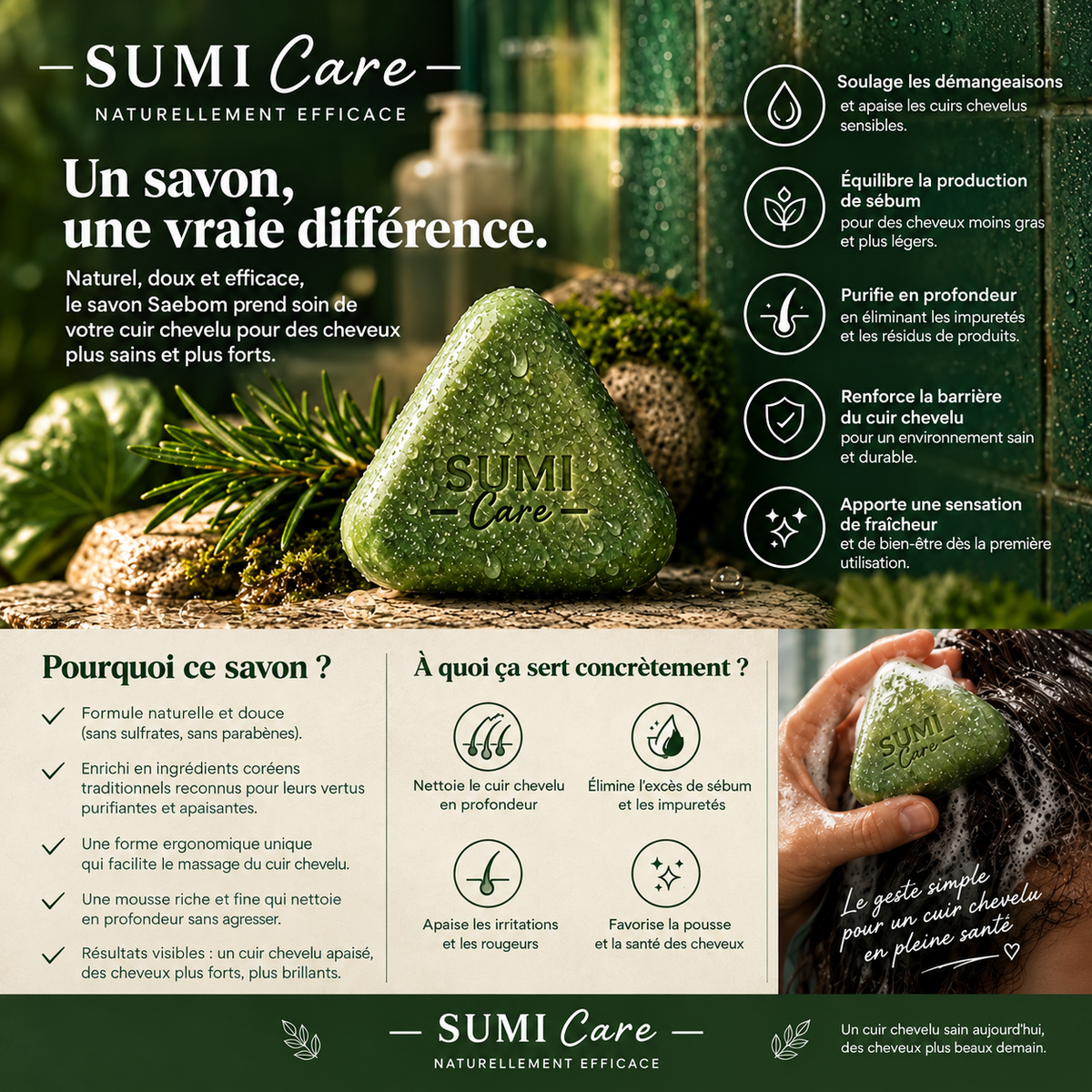 Lot de savons solides SUMI Care pour le cuir chevelu